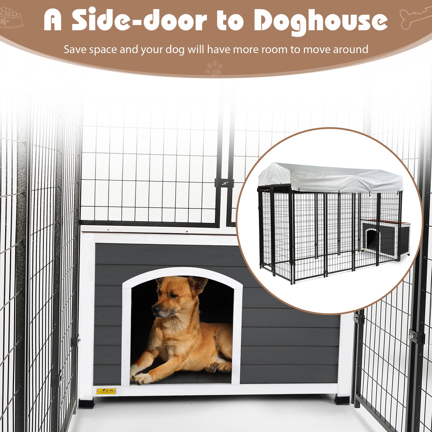 Coziwow 7'X 3'X 6' Outdoor Dog Kennel Enclosure with Dog House, Waterproof Cover