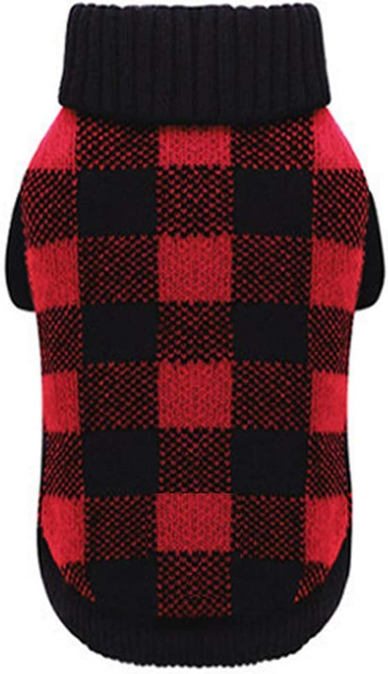 A&L Red Dog Sweater British Plaid Knitted Xmas Holiday Festive Turtleneck Pet Sweater for Small Dogs, Small (S) 12" Back Length Animals & Pet Supplies > Pet Supplies > Dog Supplies > Dog Apparel A&L Red Black Plaid Xlarge Back length 19" 