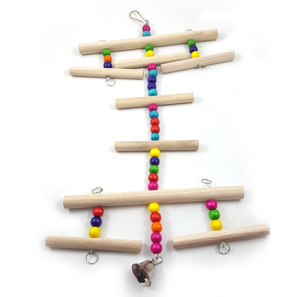 JULYING Bird Chew Toys Perch Ladder Colorful Wood Beads Parrot Training Toy for Anxiety