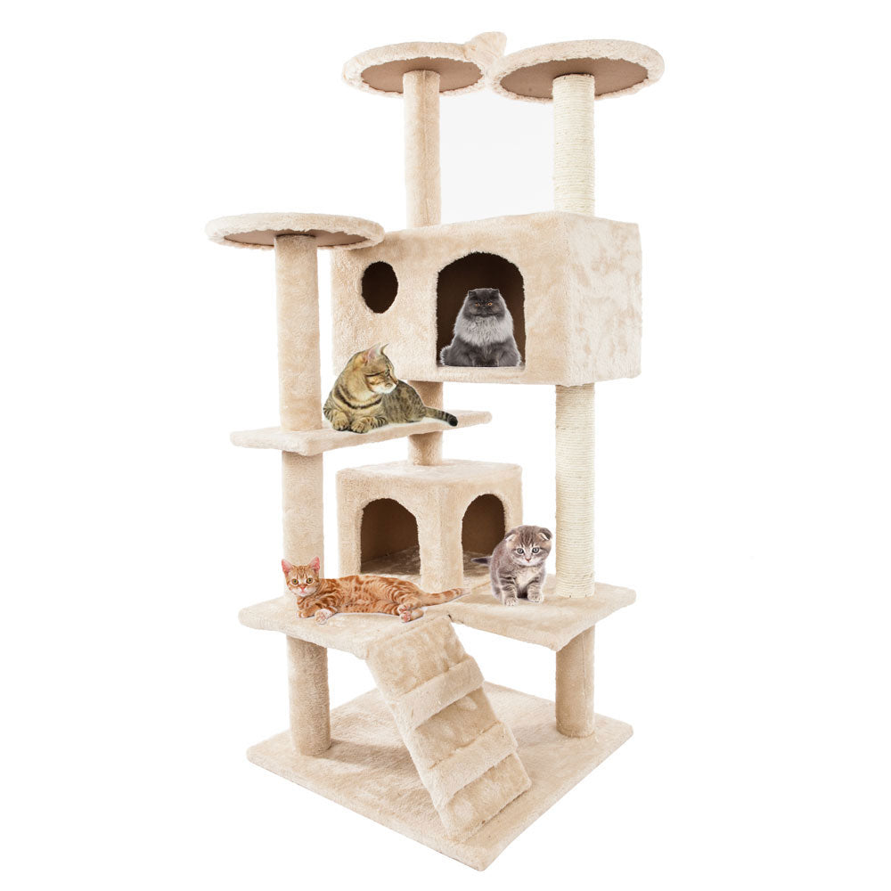 Lowestbest 52" Cat Activity Tree, Cat Tower with Sisal-Covered Scratcher Slope, Scratching Posts, Plush Perches, Activity Centre Multi-Level Cat Condo Furniture for Kittens Pets, Beige Animals & Pet Supplies > Pet Supplies > Cat Supplies > Cat Furniture Lowestbest   