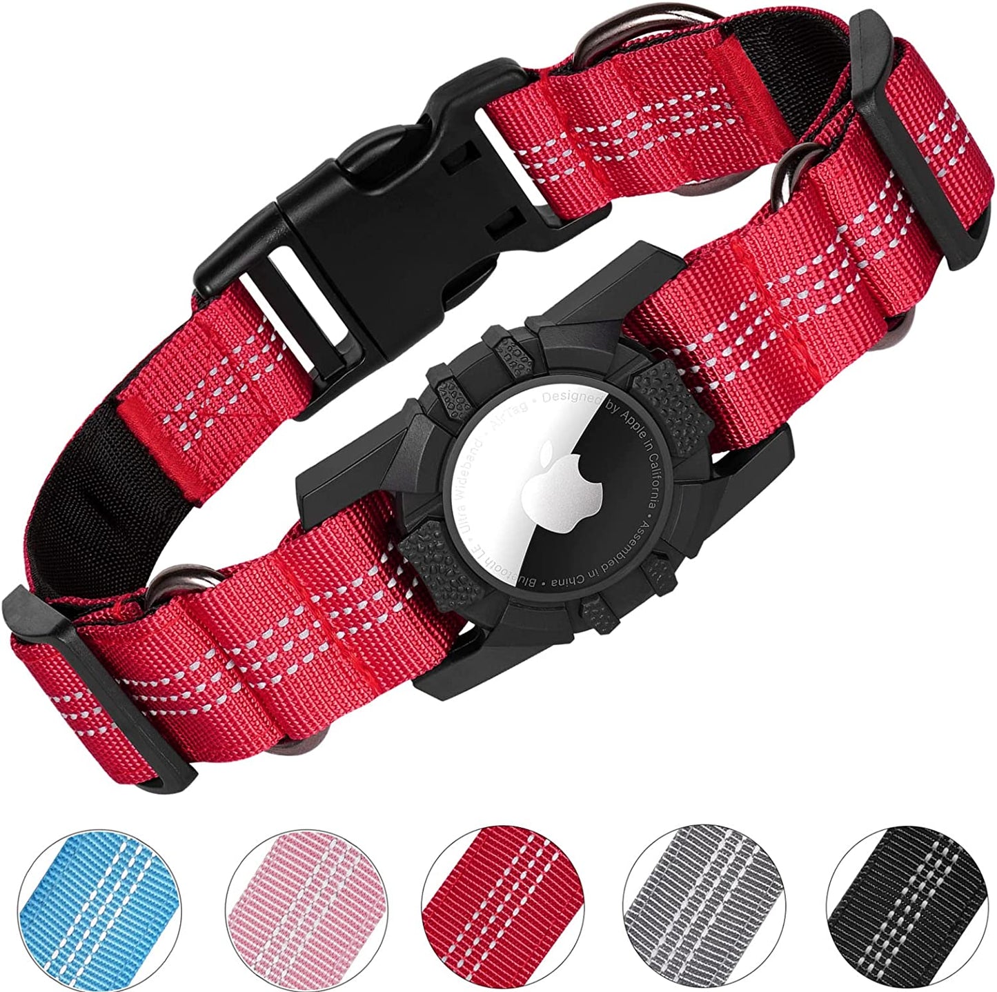 Airtag Dog Collar, FEEYAR Reflective Apple Air Tag Dog Collar - Adjustable - Durable - Heavy Duty Dog Collar with Airtag Holder, Integrated Air Tag Accessories Pet Collar for Small Medium Large Dogs Electronics > GPS Accessories > GPS Cases FEEYAR Red L（16"-20"） 