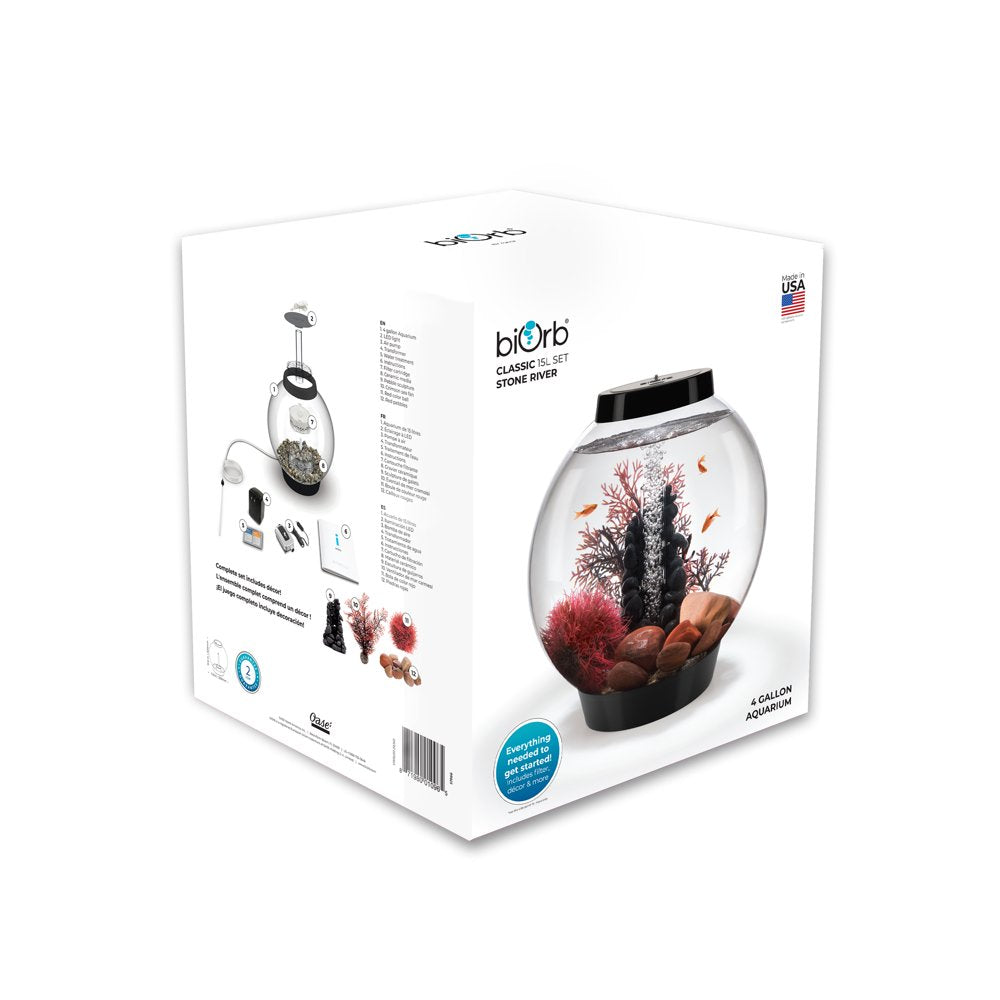 Biorb CLASSIC Aquarium with All Decor and Accessories Included - White LED Light, 4 Gallon, Black - Stone River Animals & Pet Supplies > Pet Supplies > Fish Supplies > Aquarium Lighting OASE   