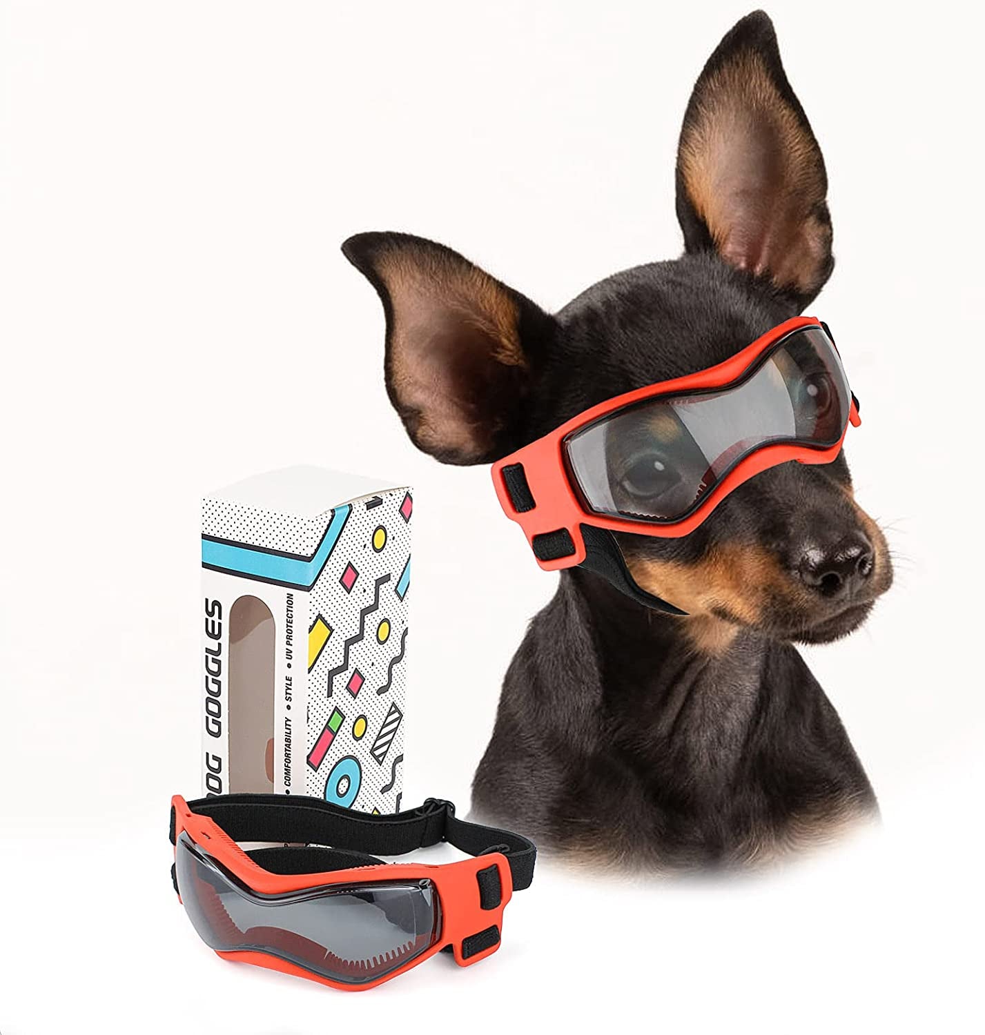 PETLESO Dog Goggles Small Breed, UV Protection Dog Sunglasses Medium Breed Dog Goggles for Medium Dog Outdoor Riding Driving, Medium Black Animals & Pet Supplies > Pet Supplies > Dog Supplies > Dog Apparel PETLESO Small Orange  