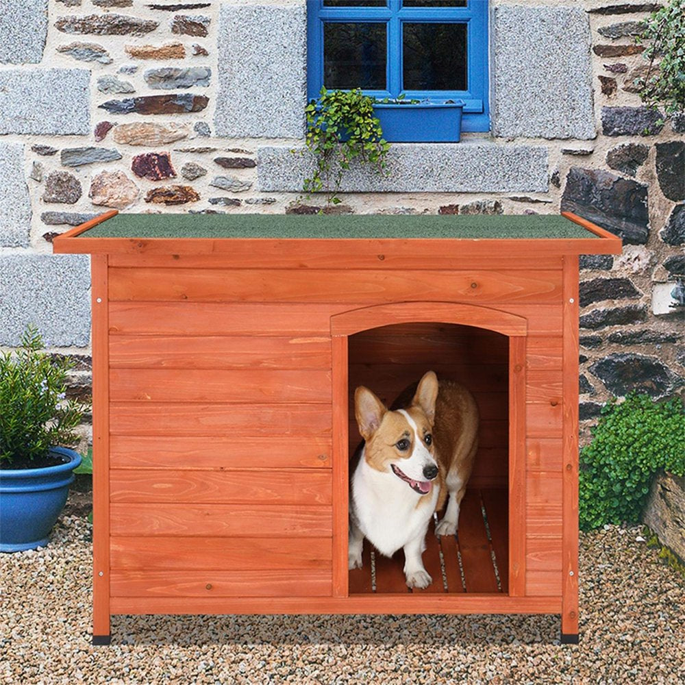 Pefilos 47.2" Large Wooden Dog House for Outdoor & Indoor Dog Crate, Rabbit Hutch Cabin Style, with Porch Pet Cages for Cats Guinea Pig Hutch, 1 Doors Animals & Pet Supplies > Pet Supplies > Dog Supplies > Dog Houses Pefilos L-Orange  