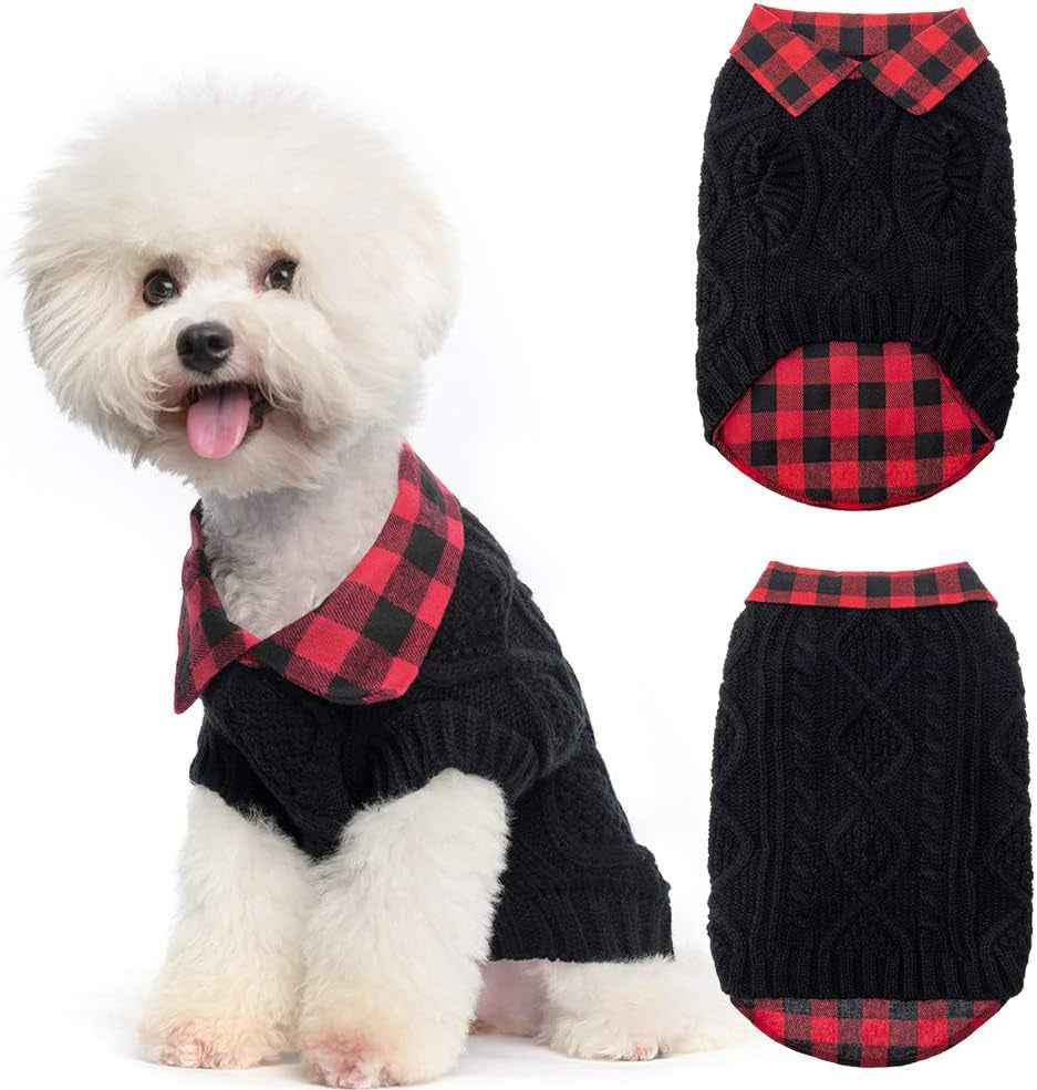 Warm Dog Sweater Winter Clothes - Plaid Patchwork Pet Doggy Knitted Sweaters Comfortable Coats for Cold Weather, Fit for Small Medium Large Dogs Animals & Pet Supplies > Pet Supplies > Dog Supplies > Dog Apparel Homimp Black Small 