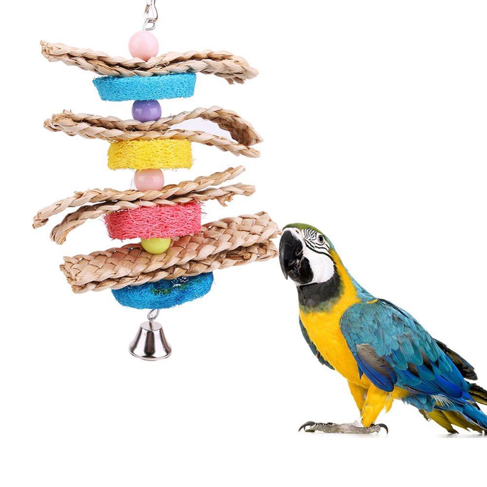 SPRING PARK Bird Chewing Toys, Parrot Hanging Colorful Rattan Ball Toy, Cage Bite Toys Suitable for Small Pet Birds like Parakeet, Conure, Lovebirds, Cockatiels Animals & Pet Supplies > Pet Supplies > Bird Supplies > Bird Toys SPRING PARK   