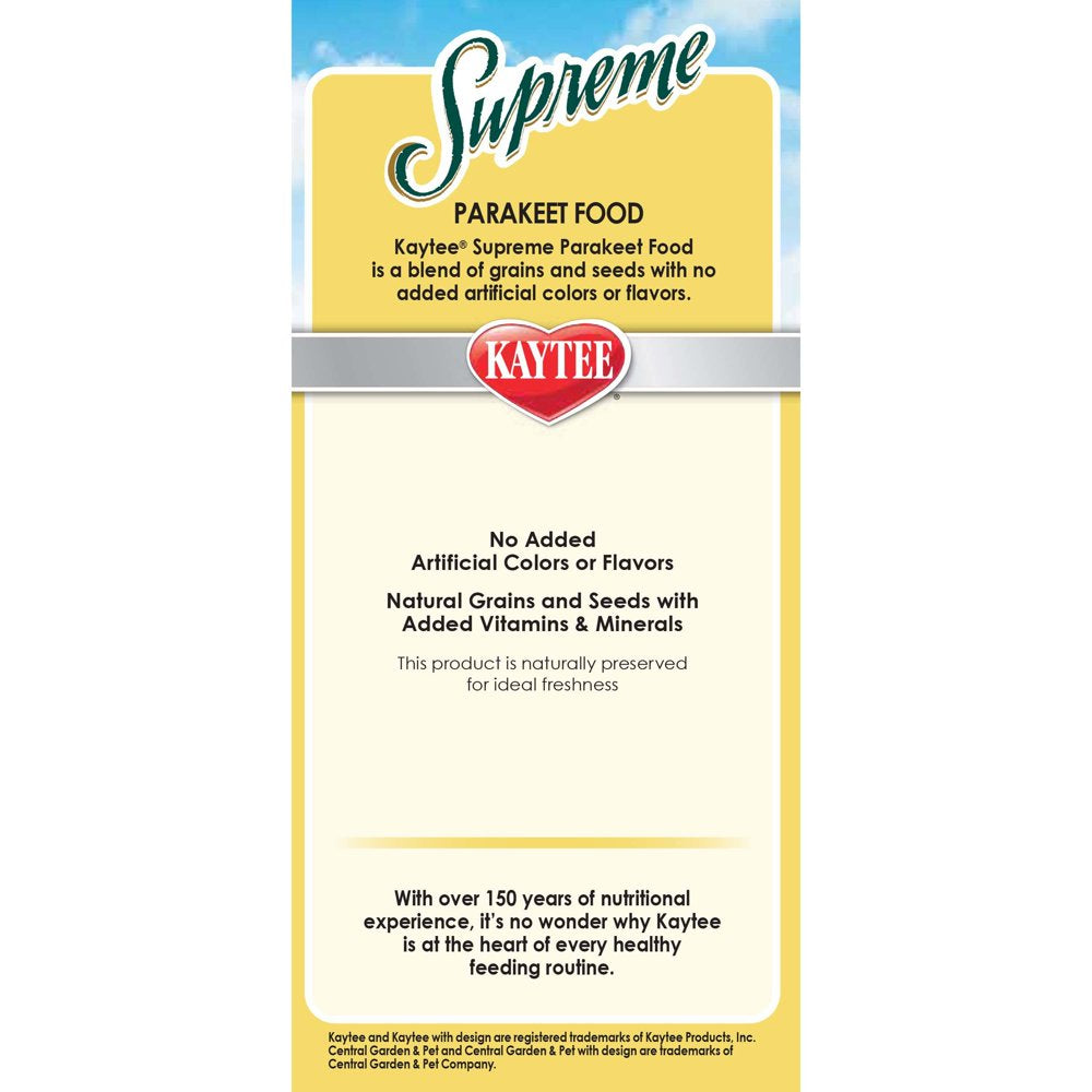 Kaytee Supreme Parakeet Pet Bird Food, 25 Lb Animals & Pet Supplies > Pet Supplies > Bird Supplies > Bird Food Central Garden and Pet   