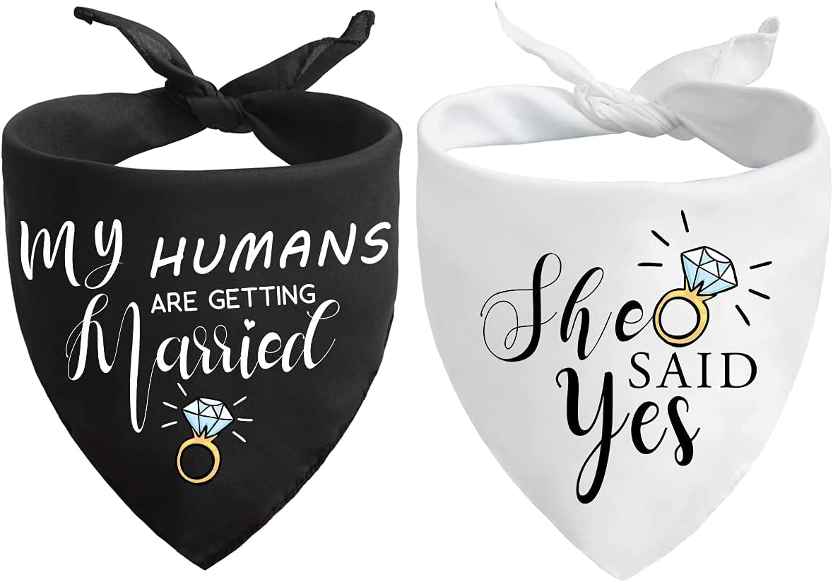 My Humans Are Getting Married She Said Yes Dog Bandana, Wedding Engagement Photos, Pet Scarf Accessories,Pet Accessories for Dog Lovers, Bridal Shower Gift, Pack of 2 Animals & Pet Supplies > Pet Supplies > Dog Supplies > Dog Apparel Yangmics Direct   