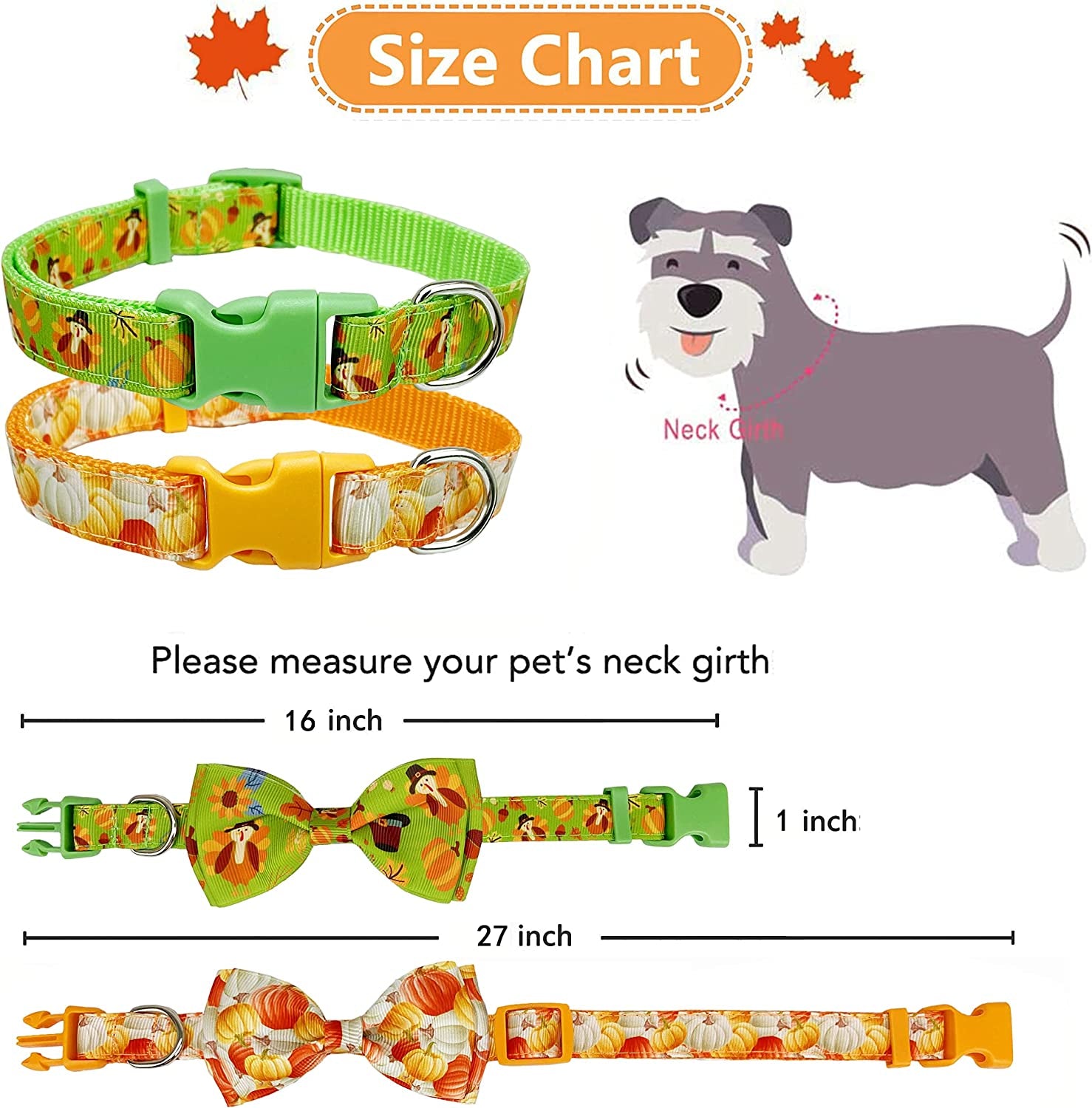 Thanksgiving Fall Harvest Dog Collar with Bow Tie, Holiday Turkey and Pumpkin Collar for Small Medium Large Dogs Pets Puppies (Large) Animals & Pet Supplies > Pet Supplies > Dog Supplies > Dog Apparel Pohshido   