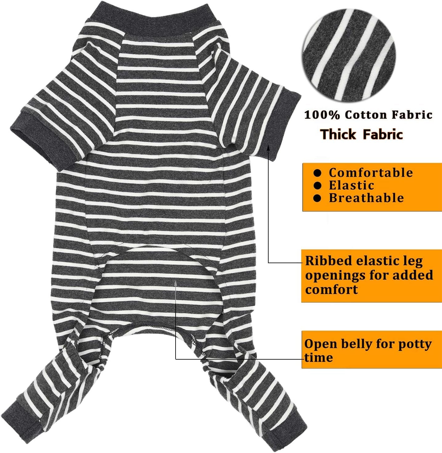 Wolspaw Dog Jumpsuit Striped 100% Cotton Pajamas for Small Medium Large Boy Girl Dogs Pet Pjs Onesie Outfits,Grey S Animals & Pet Supplies > Pet Supplies > Dog Supplies > Dog Apparel Wolspaw   