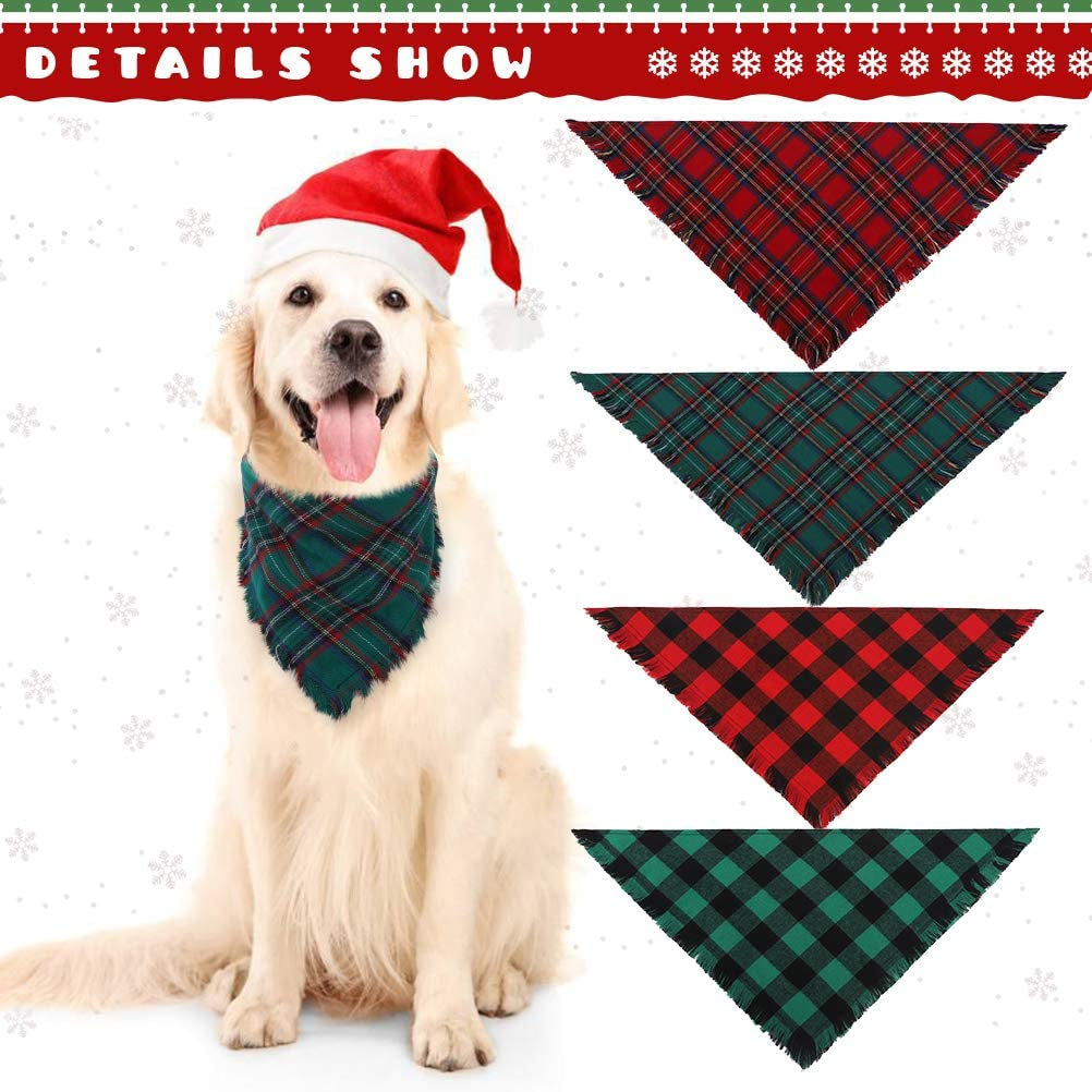 KOOLTAIL Plaid Dog Bandana Christmas 4 Pack - Classic Triangle Scarf Tassels Style Holiday for Dogs Cats Puppy Animals & Pet Supplies > Pet Supplies > Dog Supplies > Dog Apparel Best4cat   