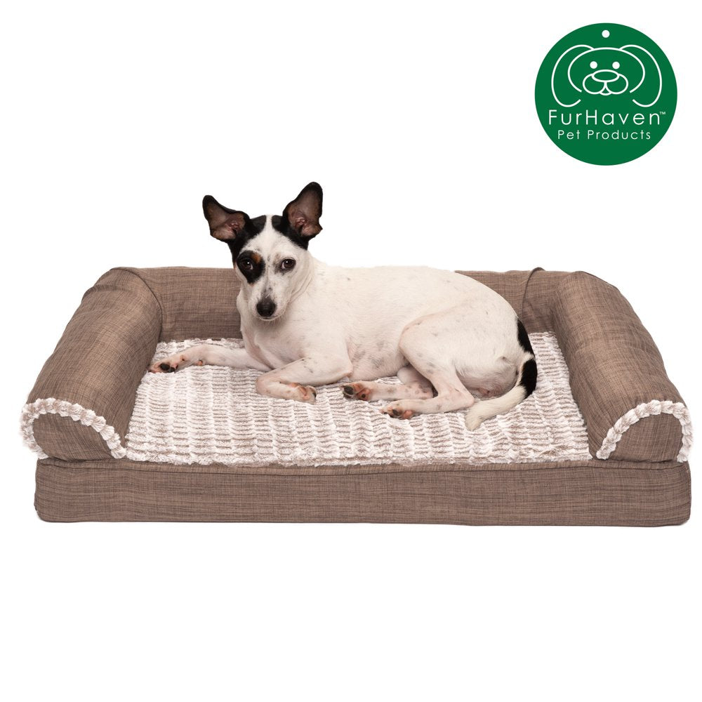 Furhaven Pet Products | Memory Foam Luxe Fur & Performance Linen Sofa-Style Couch Pet Bed for Dogs & Cats, Woodsmoke, Large Animals & Pet Supplies > Pet Supplies > Cat Supplies > Cat Beds FurHaven Pet Memory Foam M Woodsmoke