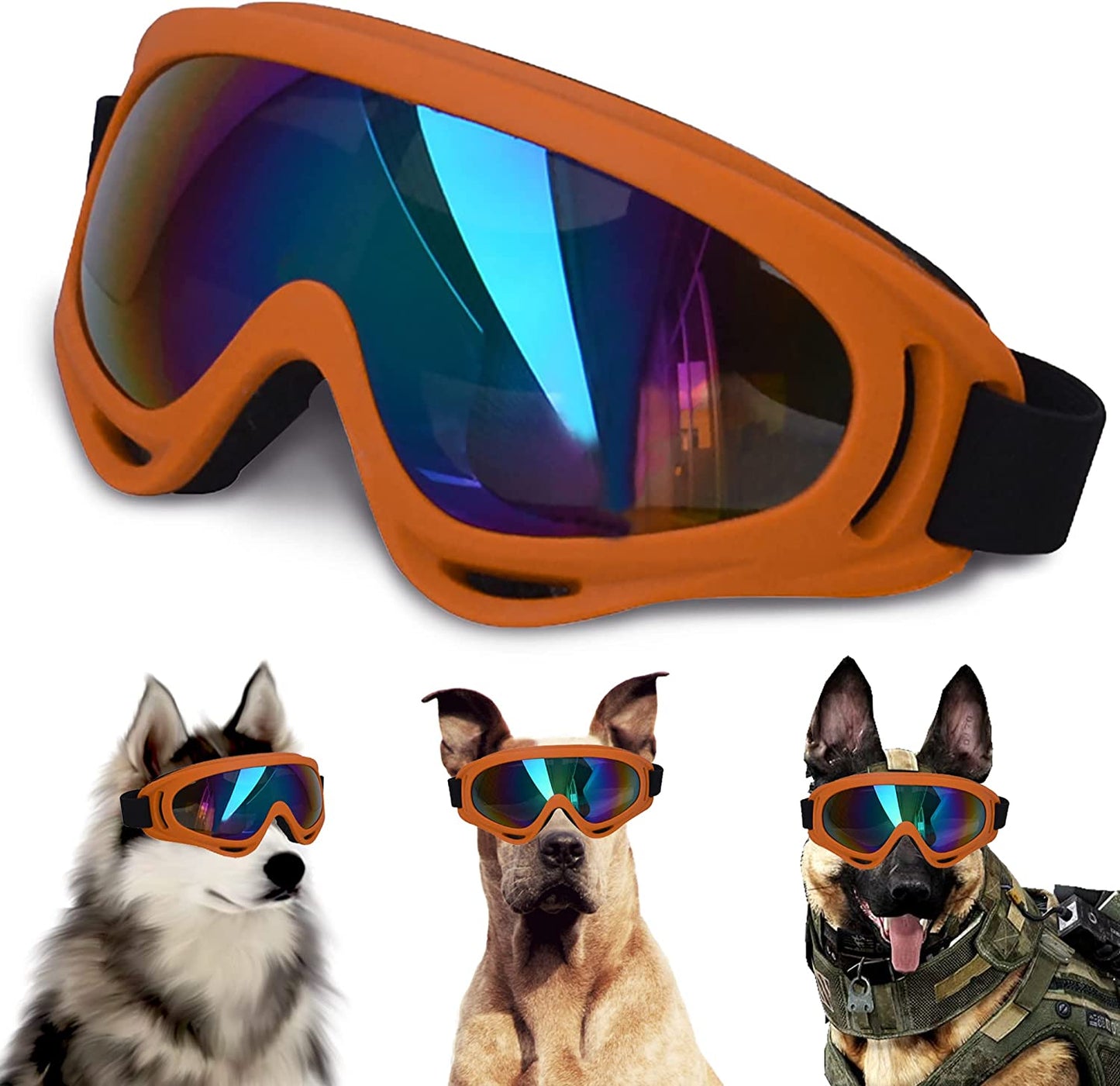 Large Dog Sunglasses, Dog Goggles with Adjustable Strap UV Protection Winproof Dog Puppy Sunglasses, Suitable for Medium-Large Dog Pet Glasses, Dogs Eyes Protection Animals & Pet Supplies > Pet Supplies > Dog Supplies > Dog Apparel NICERINC PET Orange Frame&Colorful Lens  