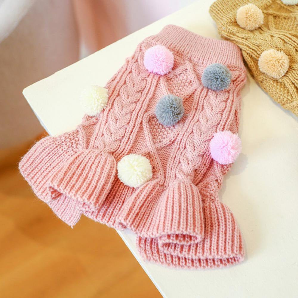 Dog Sweater Dress with Colorful Pom Pom Warm Knitwear Pullover Dog Skirt Puppy Princess Dress Apparel for Small Medium Dog and Cat Animals & Pet Supplies > Pet Supplies > Dog Supplies > Dog Apparel Popfeel   