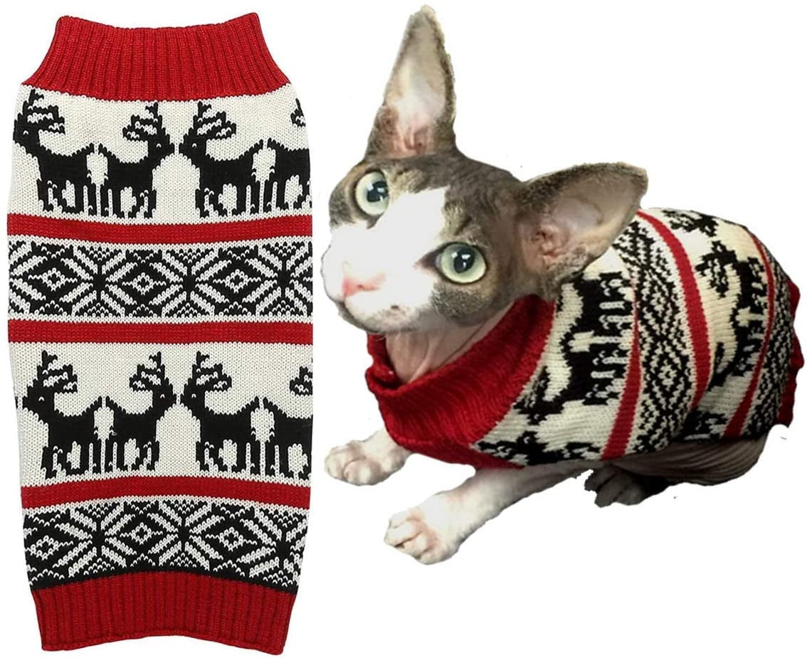 Ugly Vintage Knit Xmas Reindeer Holiday Festive Dog Sweater for Small Dogs, Small (S) Back Length 12" Animals & Pet Supplies > Pet Supplies > Dog Supplies > Dog Apparel Lanyar Red X-Small (Pack of 1) 