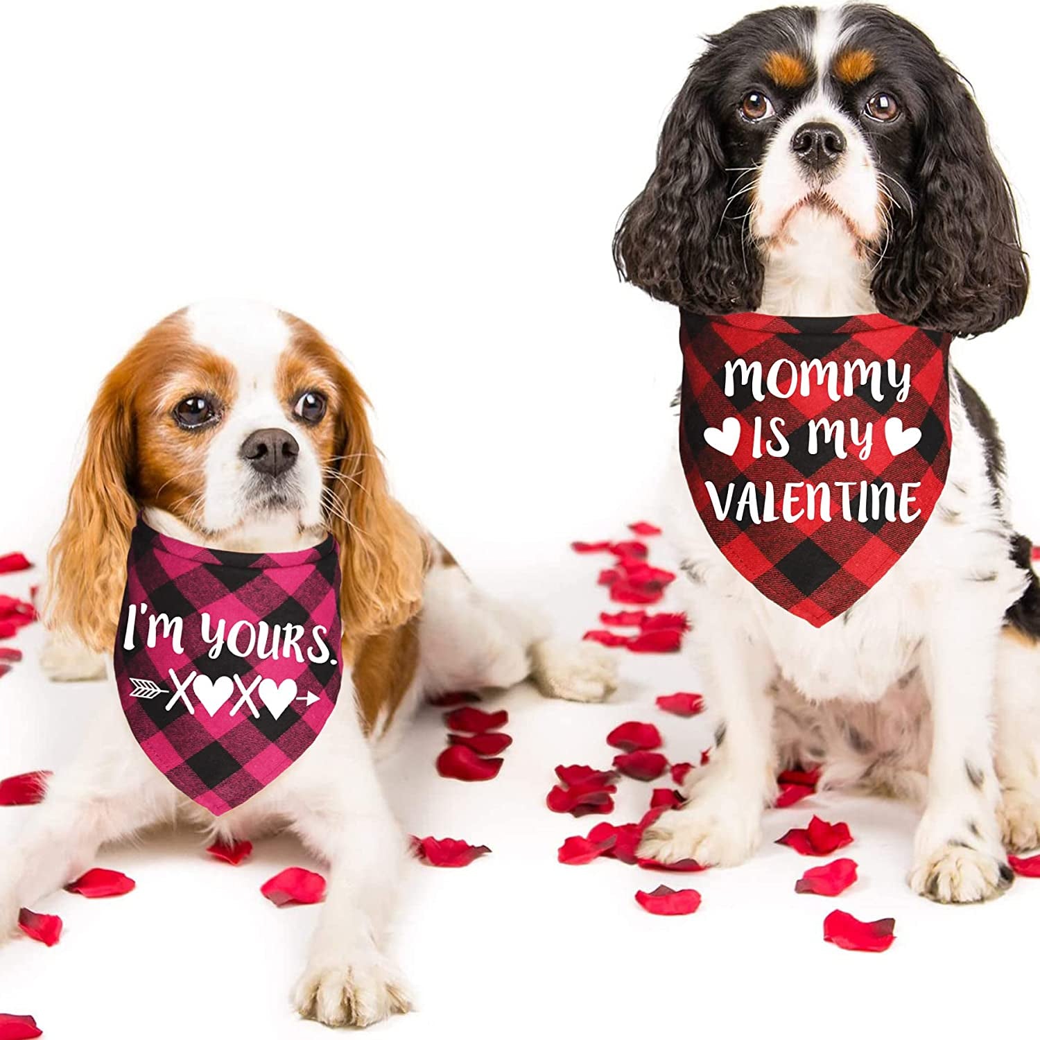 JOTFA 2 Pack Valentine’S Day Dog Bandanas, Plaid Dog Puppy Valentines Bandana Scarf for Small Medium Large Dogs Pets (Red & Pink) Animals & Pet Supplies > Pet Supplies > Dog Supplies > Dog Apparel JOTFA   