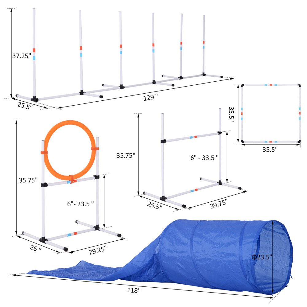 Pawhut 5 Piece Outdoor Game Dog Agility Training Equipment Set Agility Starter Kit Jumping Ring Hurdle Bar Tunnel Animals & Pet Supplies > Pet Supplies > Dog Supplies > Dog Treadmills Aosom LLC   