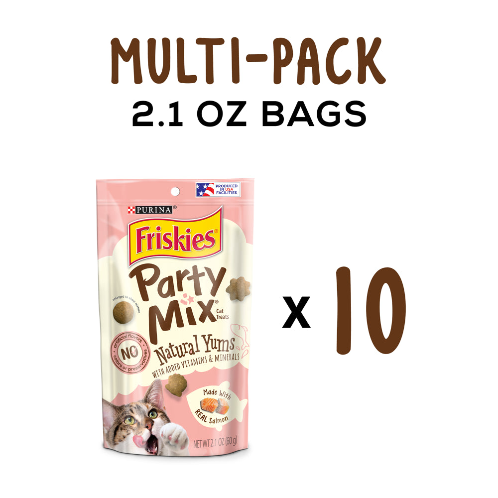 Friskies , Natural Cat Treats, Party Mix Natural Yums with Real Salmon - (10) 2.1 Oz. Pouches Animals & Pet Supplies > Pet Supplies > Cat Supplies > Cat Treats Nestlé Purina PetCare Company   