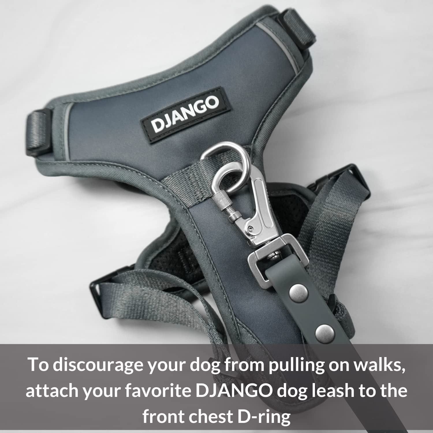 DJANGO Tahoe No Pull Dog Harness – Comfortable, Durable, and Padded Harness with Front and Back D-Rings and Reflective Piping – Adjustable and Secure Design for Everyday Use (Large, Poppy Seed Gray) Animals & Pet Supplies > Pet Supplies > Dog Supplies > Dog Apparel DJANGO   