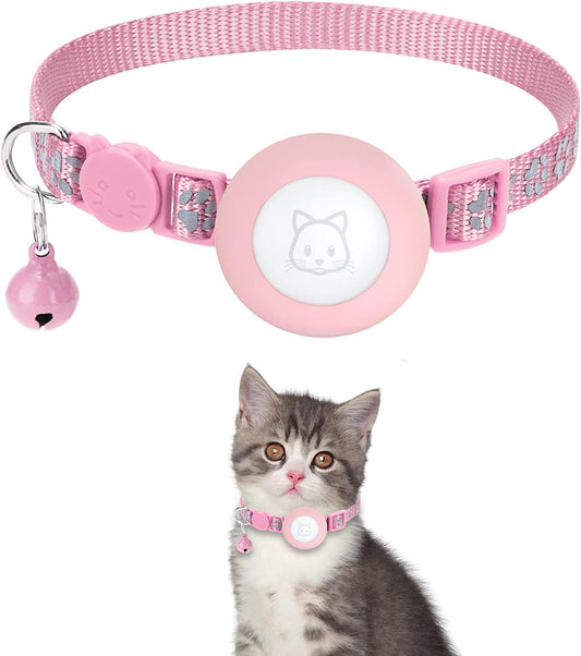 Airtag Cat Collar with Breakaway Bell, Reflective Paw Pattern Strap with Air Tag Case for Cat Kitten and Extra Small Dog (Pink) Electronics > GPS Accessories > GPS Cases Kuaguozhe Pink  