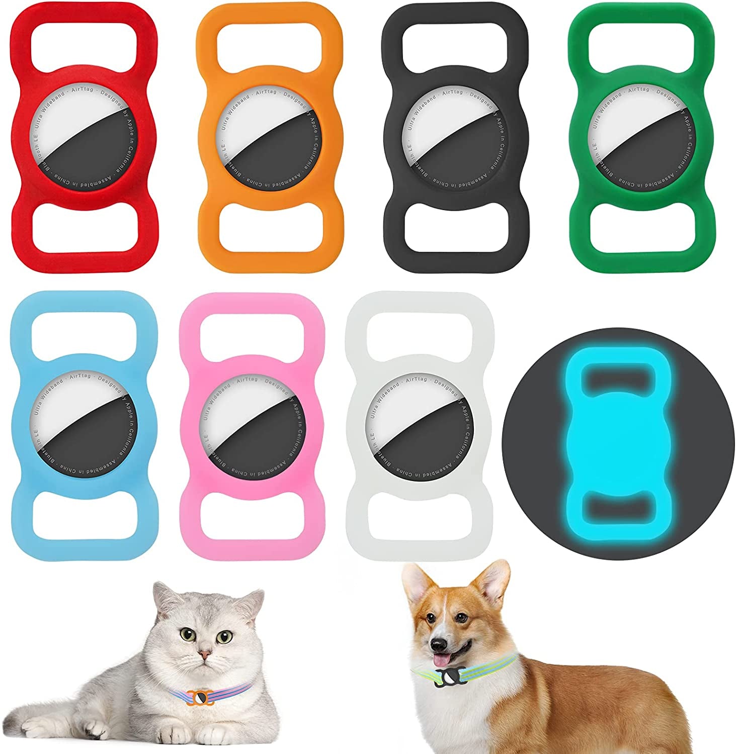 Silicone Airtag Holder for Dog Collar, 7 Pack Durable Airtags Case, Adjustable Cat Air Tag Collar Cover, for Pet Tracker Tags (Colorful)