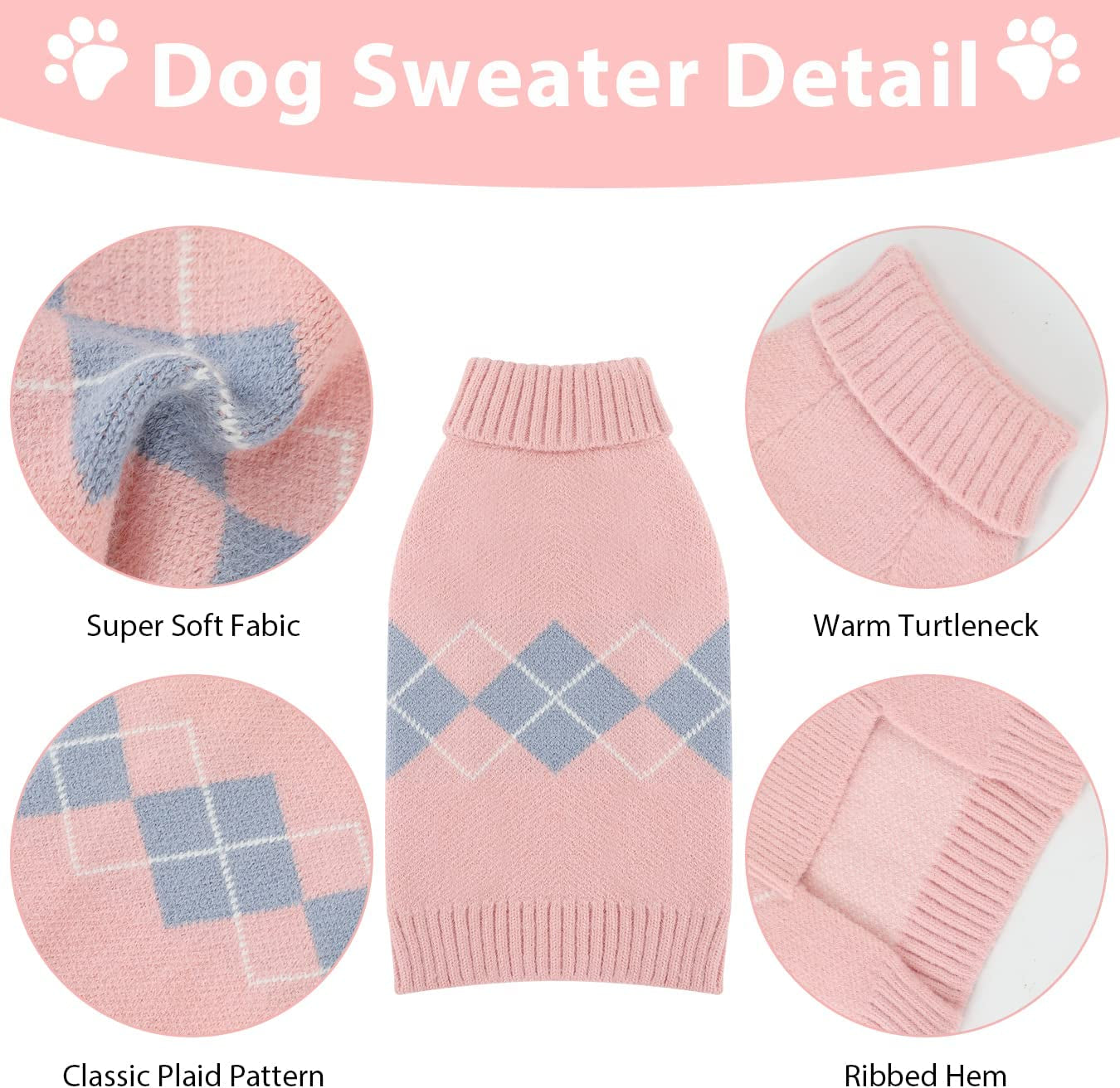 ALAGIRLS Winter Dog Sweater Warm Puppy Clothes,Classic Turtleneck Plaid Cat Sweater,Pullover Christmas Holiday Pet Outfits Apparel for Large Dogs,Pink L Animals & Pet Supplies > Pet Supplies > Dog Supplies > Dog Apparel ALA   