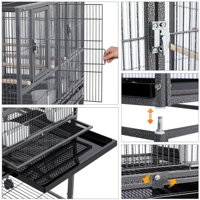 Topeakmart Stackable Metal Wide Bird Cage Divided Bird Breeder Cage with Rolling Stand for Finch Canaries Parakeets Cockatiels Budgies Black Animals & Pet Supplies > Pet Supplies > Bird Supplies > Bird Cages & Stands Topeakmart   