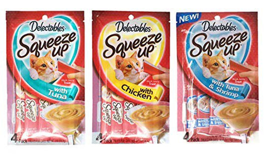 Delectables Squeeze up Hartz Cat Treats Variety Pack Bundle of 3 Flavors (Tuna, Chicken, Tuna & Shrimp; 2.0 Oz Each)