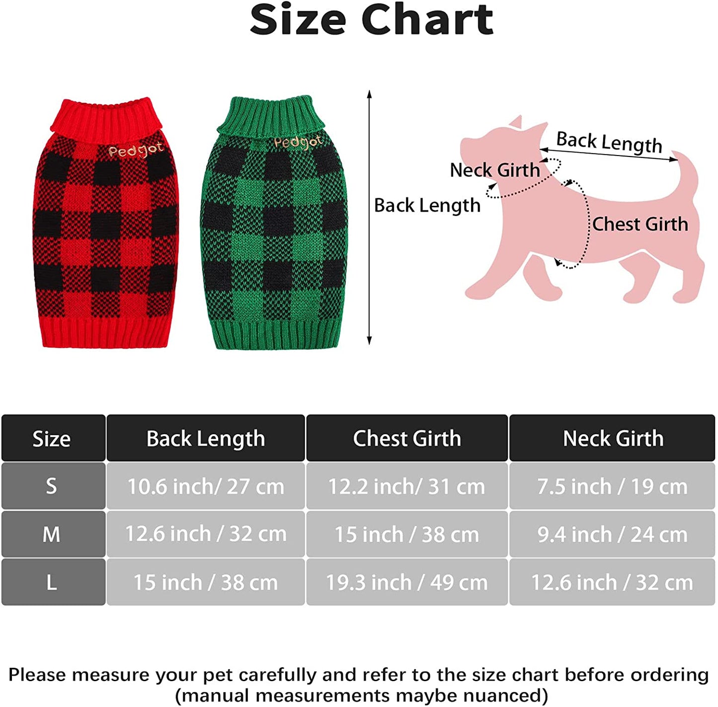 Pedgot 2 Pieces Pet Christmas Sweater Dog Xmas Clothes Vests for Winter Classic Plaid Knitwear for Christmas Winter Holiday Events (Red and Black, Black and Green, Large) Animals & Pet Supplies > Pet Supplies > Dog Supplies > Dog Apparel Pedgot   