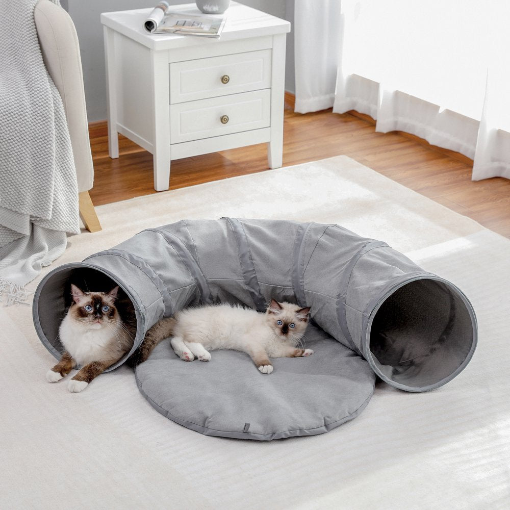 Pawzroad Cat Tunnel with Soft Cushion 2-In-1 Collapsible Hideaway round Shape,Gray Animals & Pet Supplies > Pet Supplies > Cat Supplies > Cat Toys PAWZ Road   