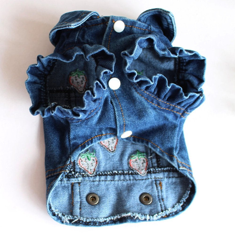 Walbest Dog Jean Jacket, Puppy Blue Denim Lapel Vest Coat Costume, Girl Boy Dog T-Shirt Strawberry Print Clothes, Cool and Funny Apparel Outfits, Dog Outfits for Small Medium Dogs Cats Animals & Pet Supplies > Pet Supplies > Cat Supplies > Cat Apparel Walbest   