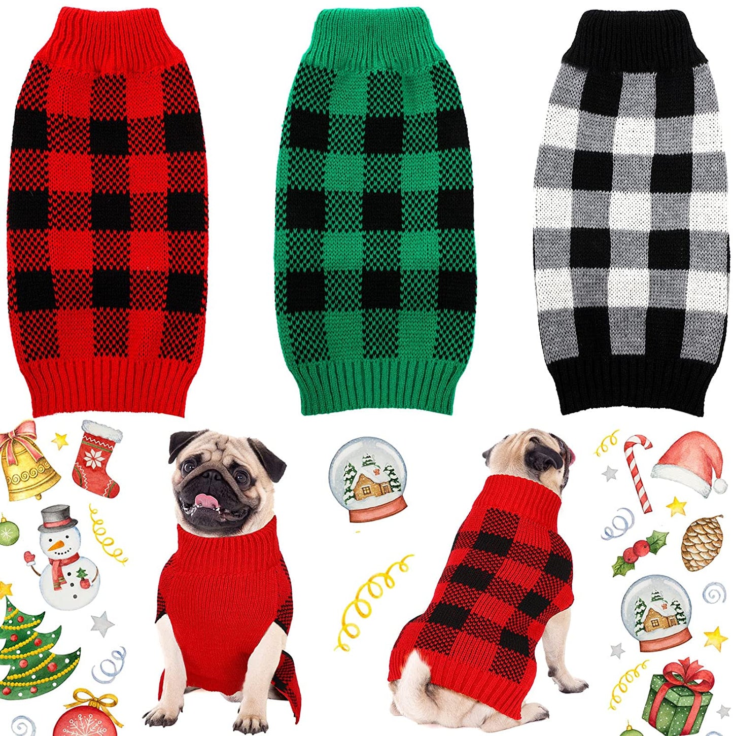 3 Pieces Valentine'S Day Dog Sweaters Sets Buffalo Plaid Heart Puppy Dog Sweaters Clothes Pet Knitwear for Dog Cat Pet Costume (Heart, Medium) Animals & Pet Supplies > Pet Supplies > Dog Supplies > Dog Apparel Sanwuta Plaid Medium 