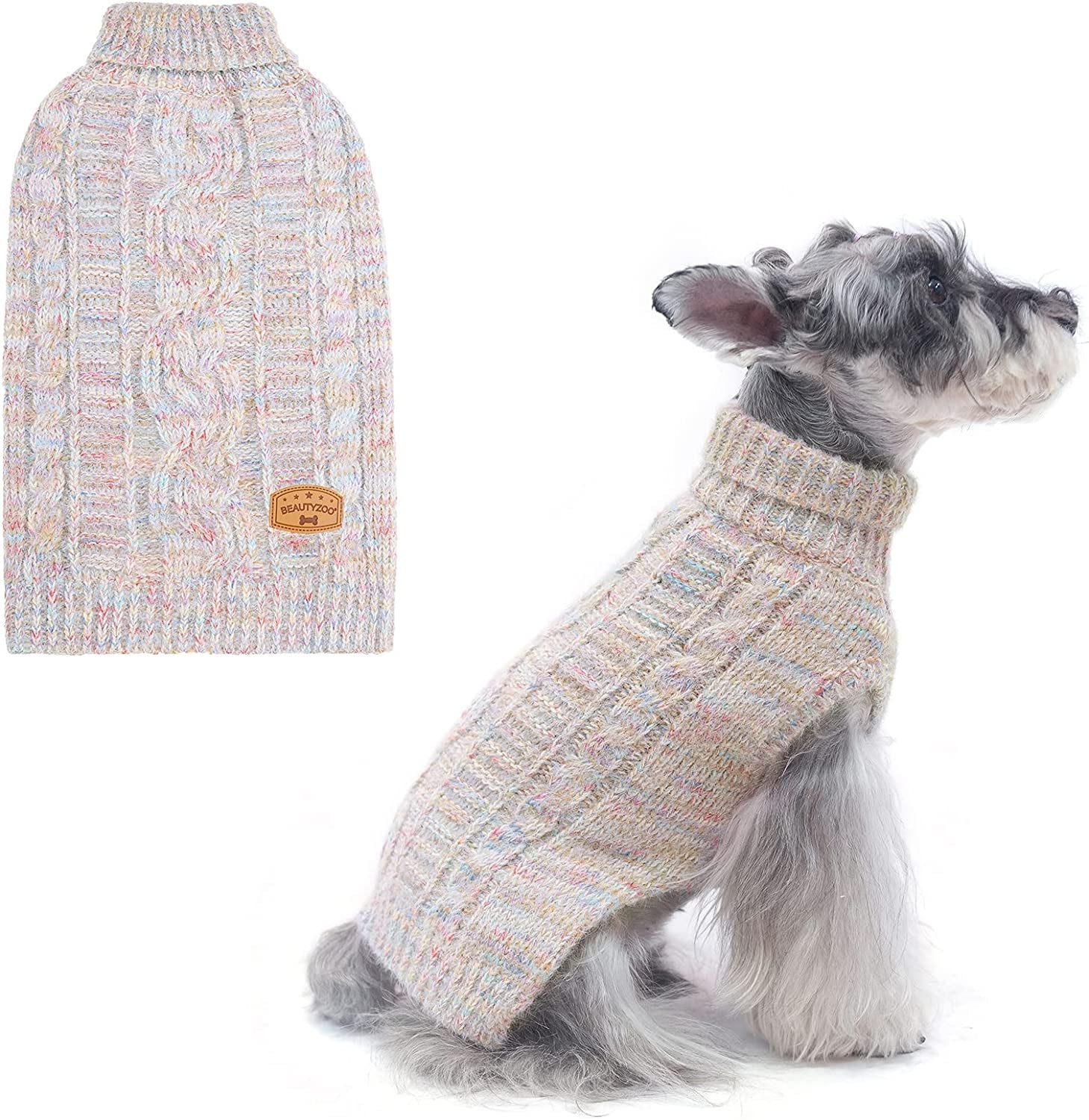 BEAUTYZOO Small Dog Sweater -Turtleneck Pullover Classic Cable Knit Fuzzy Winter Coat Dog Cold Weather Clothes for Small Medium Dogs Puppy Girl Boys(Rainbow Pink, S) Animals & Pet Supplies > Pet Supplies > Dog Supplies > Dog Apparel BEAUTYZOO Gradient Beige Small 