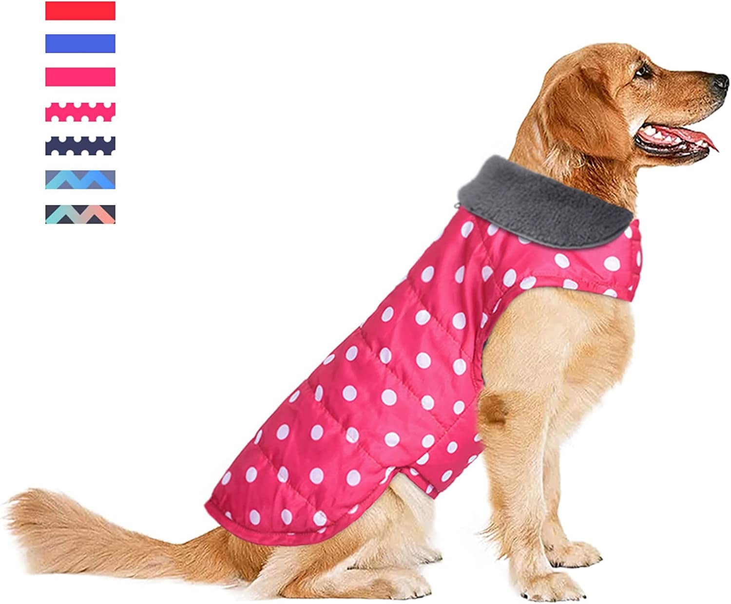 Waterproof Dog Coat, Christmas Dog Jacket for Cold Weather, Warm Reflective Dog Winter Appreal, Windproof Comfy Pet Vest for Small Medium Extra Large Dogs Pets Boy (Blue, XS) Animals & Pet Supplies > Pet Supplies > Dog Supplies > Dog Apparel Petglad Pink Polka Dot S(Chest Girth:12.6-16.1") 