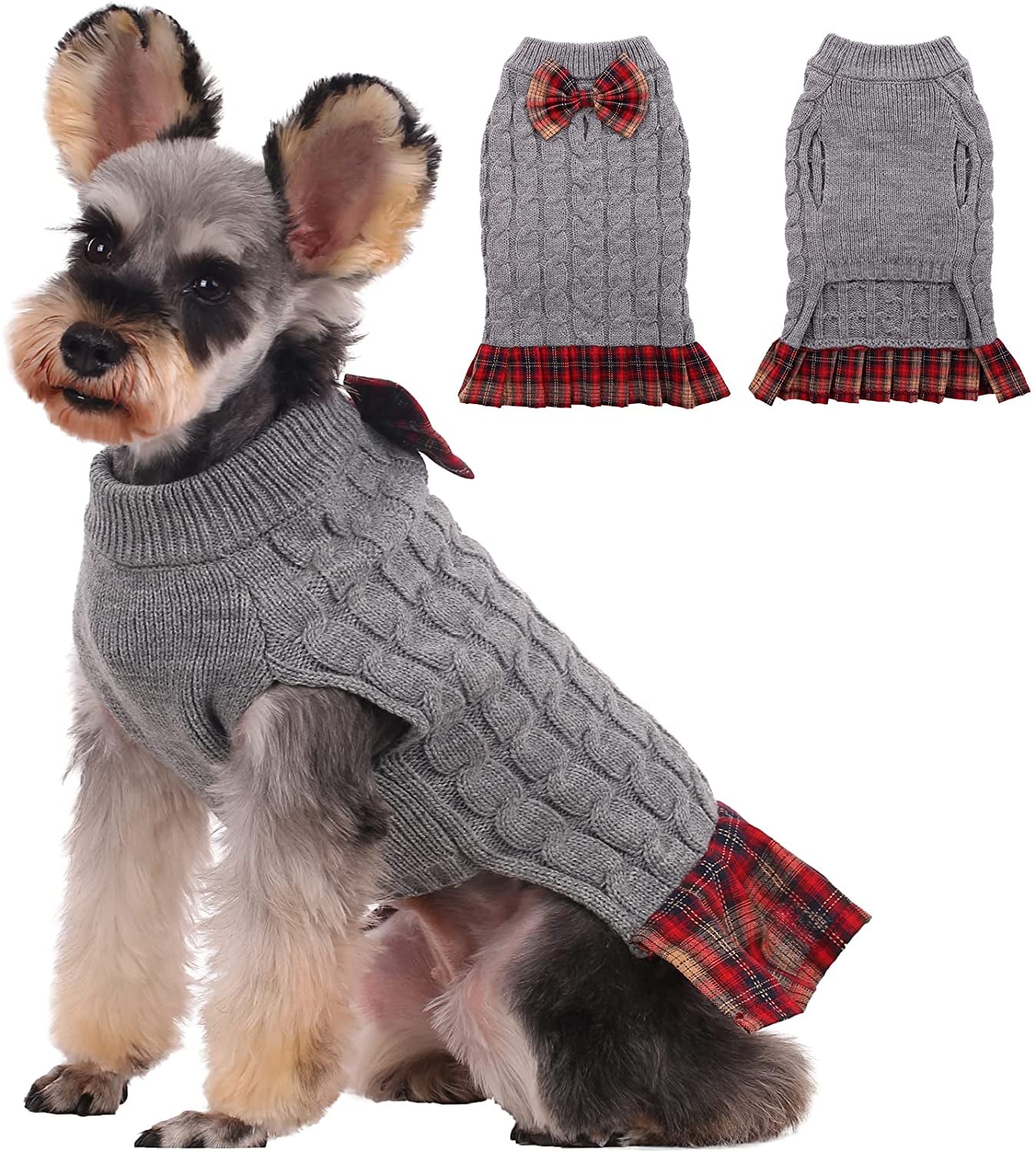 Kuoser Dog Sweater, Dog British Style Sweater Dress Warm Dog Sweaters Knitwear Vest Turtleneck Pullover Dog Coat for Small Medium Dogs Puppies Bulldog for Fall Winter with Leash Hole M Animals & Pet Supplies > Pet Supplies > Dog Supplies > Dog Apparel Kuoser Grey Small 