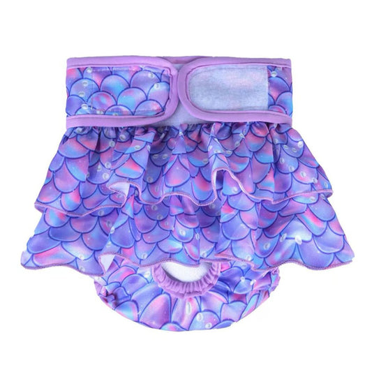 Dog Sanitary Panties - Reusable Washable Polyester Female Dog Diapers, Highly Absorbent Dog Heat Panties Cute Dog Diapers for Girls Purple Mermaid Animals & Pet Supplies > Pet Supplies > Dog Supplies > Dog Diaper Pads & Liners DERTHADEIG XS Purple Mermaid 
