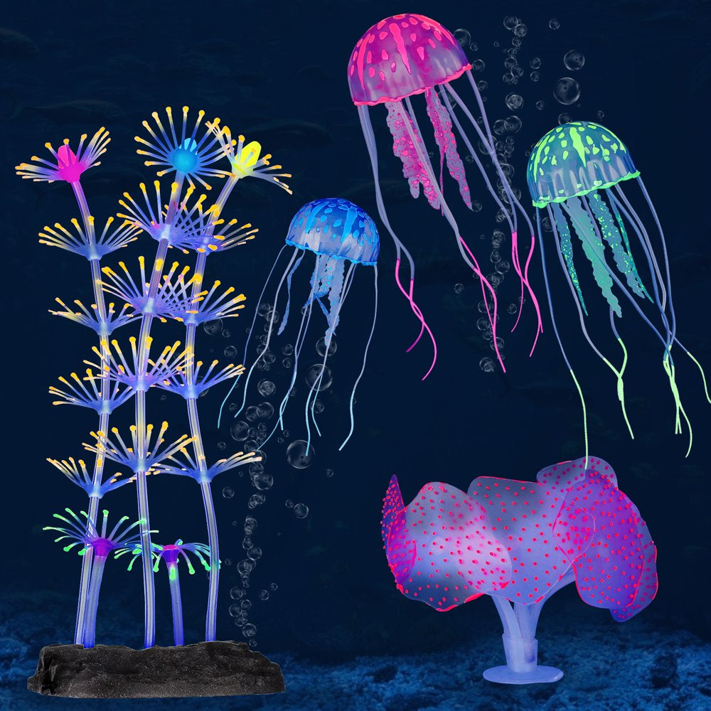 Allnice Fish Tank Decoration Plants, 5 Pieces Glowing Aquarium Decorations Simulation Artificial Coral Plant Jellyfish Ornaments with Resin Base Silicone Accessories for Aquarium Fish Tank Landscape Animals & Pet Supplies > Pet Supplies > Fish Supplies > Aquarium Decor Allnice   