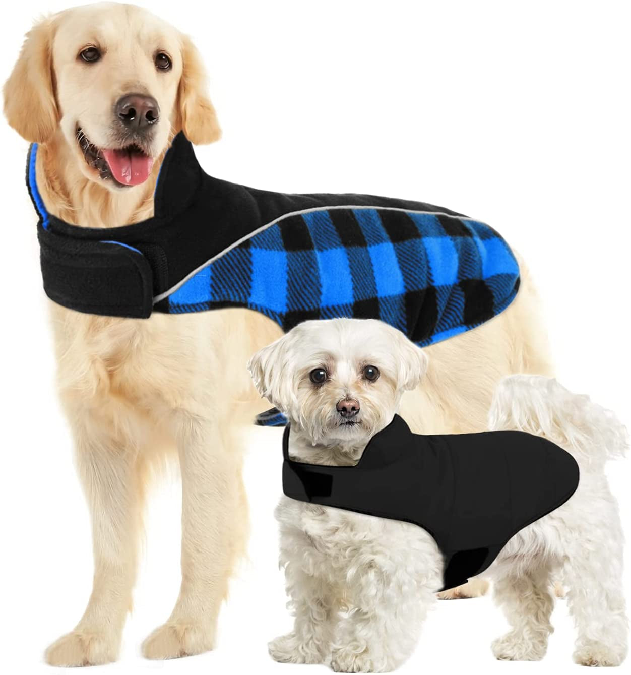 SUNFURA Reflective Dog Cold Weather Coat, British Style Plaid Reversible Waterproof Windproof Pet Winter Warm Vest, Cozy Cotton Lined Stand-Up Collar Outdoor Jacket Apparel for Small Medium Large Dogs Animals & Pet Supplies > Pet Supplies > Dog Supplies > Dog Apparel SUNFURA Blue XL (Back: 19.2'', Chest: 24''-28.7'') 