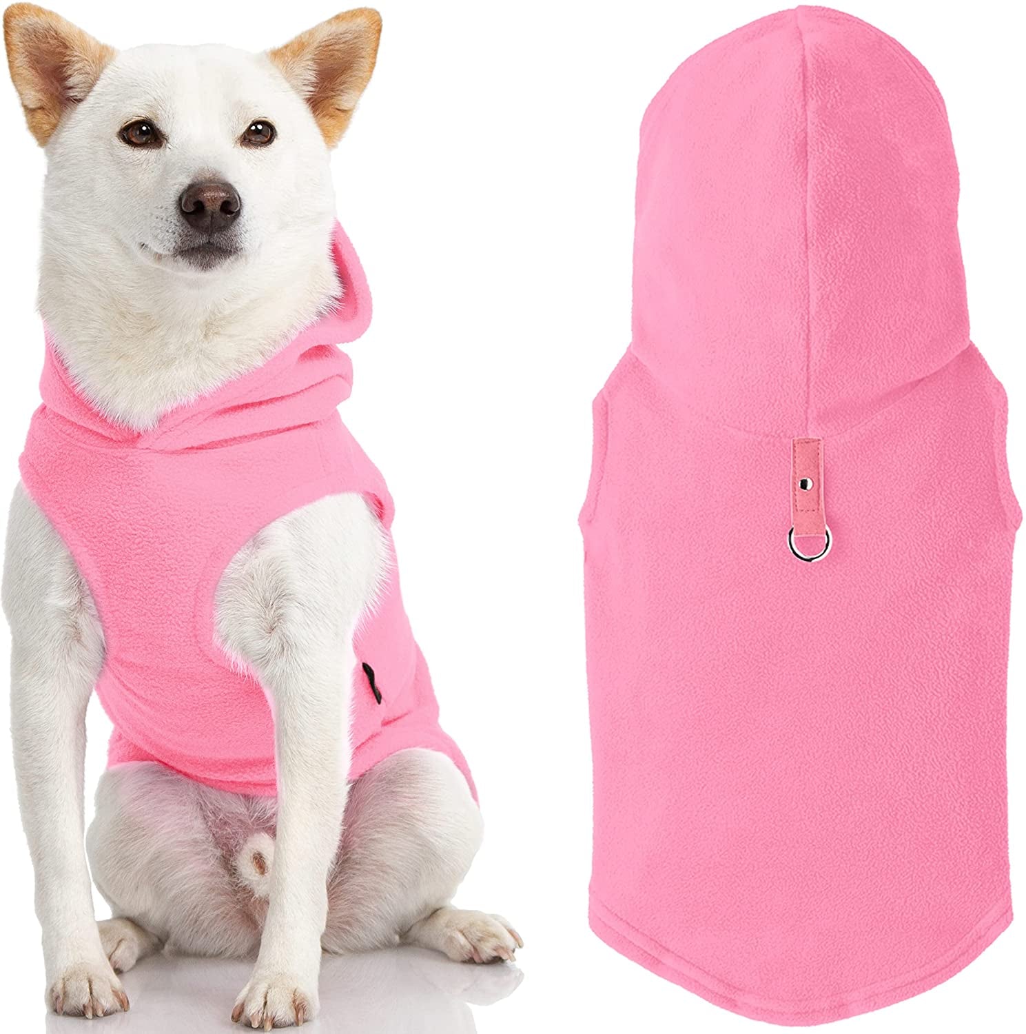 Gooby Fleece Vest Hoodie Dog Sweater - Pink, Medium - Warm Pullover Dog Hoodie with O-Ring Leash - Winter Hooded Small Dog Sweater - Dog Clothes for Small Dogs Boy or Girl, and Medium Dogs Animals & Pet Supplies > Pet Supplies > Dog Supplies > Dog Apparel Inafiction USA, Inc. dba Gooby Pet Fashion Pink 1 Medium