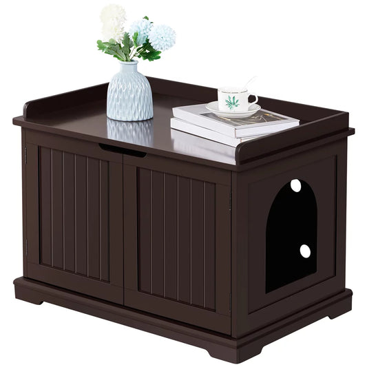 Easyfashion Wooden Cat Litter Box Furniture with Door, Espresso Animals & Pet Supplies > Pet Supplies > Cat Supplies > Cat Furniture Easyfashion   