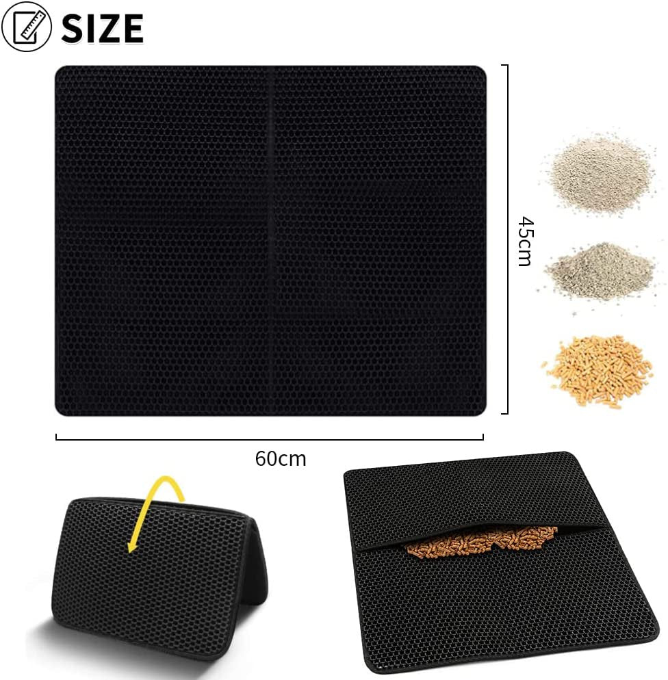 Cat Litter Mat, Black 60X45 Cm Litter Box Mat Non-Slip Foldable Litter Box Mat, Litter Box Mat Waterproof Double Layer Design Honeycomb Mat for Cats Animals & Pet Supplies > Pet Supplies > Cat Supplies > Cat Litter Box Mats YSSBL   