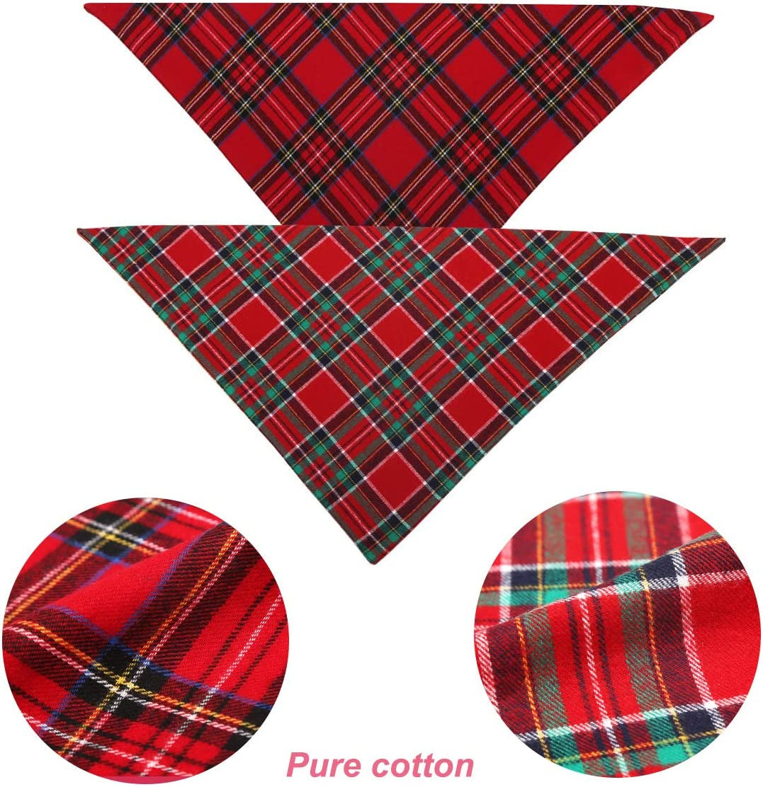 1/2 Pack Christmas Pet Dog Bandanas Triangle Bibs Scarf,Double-Cotton Plaid Printing Kerchief Set for Small Medium Size Dogs (2 Pack Double-Cotton Size L, Red Green) Animals & Pet Supplies > Pet Supplies > Dog Supplies > Dog Apparel LATFZ   