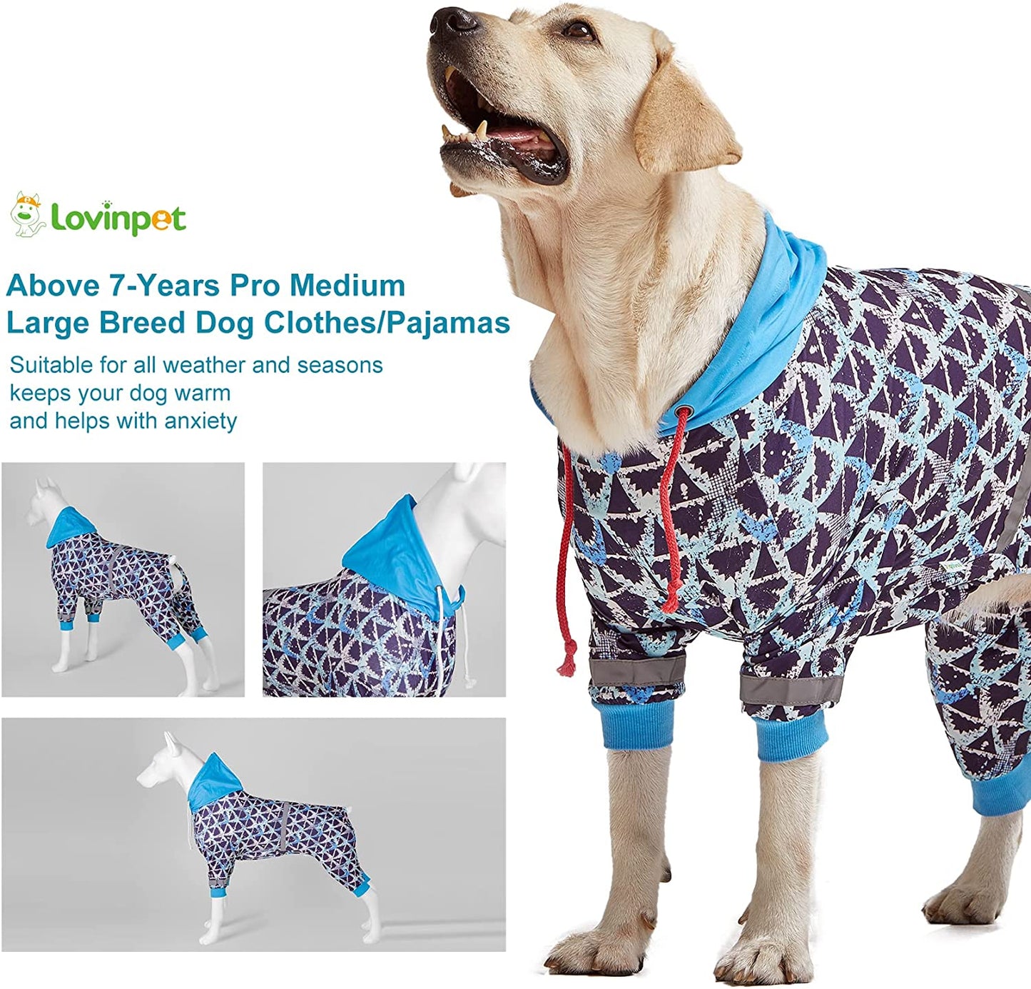 Lovinpet Large Pitbull Dogs Onesies - Wound Care/Post Surgery Dog Clothes,Anxiety Relief Shirt for Dogs, Large Breed Dog Jammies, Lightweight Stretchy,Reflective Stripe,Brown Shark Print, Pet Pj'S/Xl Animals & Pet Supplies > Pet Supplies > Dog Supplies > Dog Apparel LovinPet   