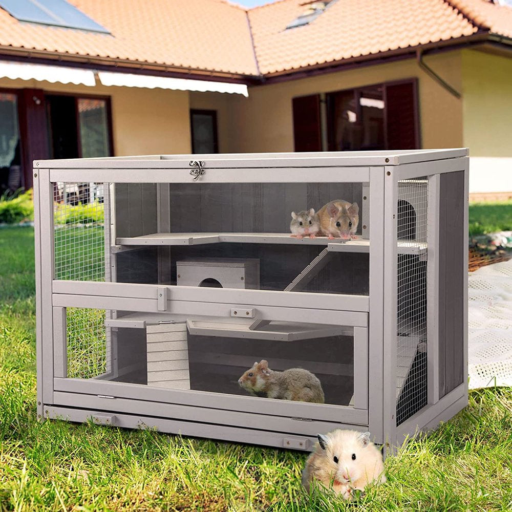 Rabbit Hutch, Indoor Outdoor 2-Tier Wood Rabbit Hutch Bunny Cage with Pull Out Leak Proof Tray, Duplex Rabbit Shelter House Guinea Pig Cage Chicken Coop with Water Bottle, Orange Animals & Pet Supplies > Pet Supplies > Small Animal Supplies > Small Animal Habitats & Cages Syndesmos Z2  