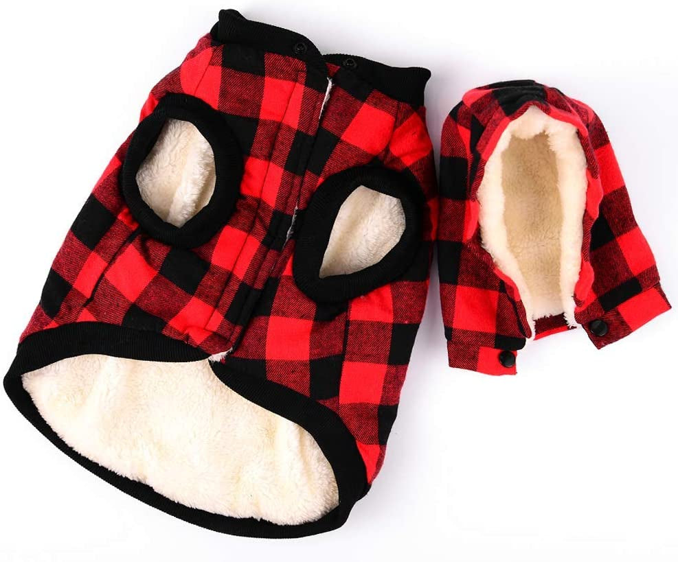 Rantow Windproof Pet Dog Jacket Winter Coat Detachable Hat Cold Weather Dog Vest Red Plaid/Blue Plaid Puppy Hoodie Sweater Clothing Outfits (L, Red Plaid) Animals & Pet Supplies > Pet Supplies > Dog Supplies > Dog Apparel Rantow Red Plaid Medium 