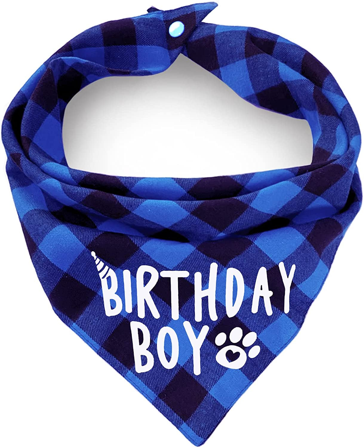 Christmas Plaid Dog Bandana with Button, Birthday Dual Layer Scarf Soft Cotton Triangle Bib Girls and Boys Kerchief Adjustable Accessories for Small Medium Large Extra Large Dog Puppy Pet Cat Animals & Pet Supplies > Pet Supplies > Dog Supplies > Dog Apparel C.C Xavier Birthday-Boy Large 