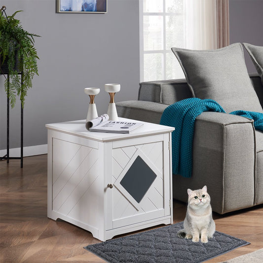 Unipaws Cat Litter Box Enclosure with Mat, Privacy Cat Washroom, Litter Box Hidden, Cat House, White Animals & Pet Supplies > Pet Supplies > Cat Supplies > Cat Litter Box Mats Universe Home Inc   