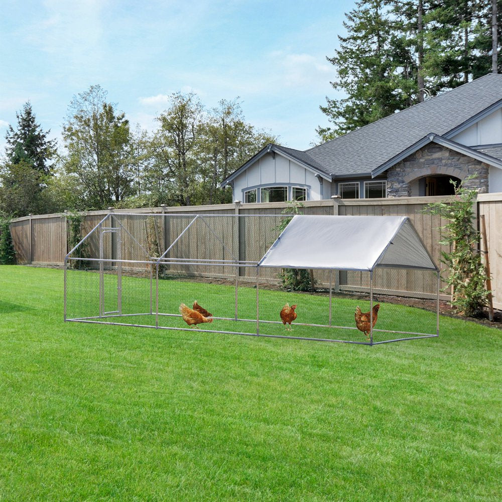 Ikayaa Galvanized Large Metal Chicken Coop Cage 3 Rooms Walk-In Enclosure Poultry Hen Run House Playpen Hutch & Water Resistant Cover for Outdoor Backyard 118"L X 236"W X 77"H Animals & Pet Supplies > Pet Supplies > Dog Supplies > Dog Kennels & Runs ikayaa   