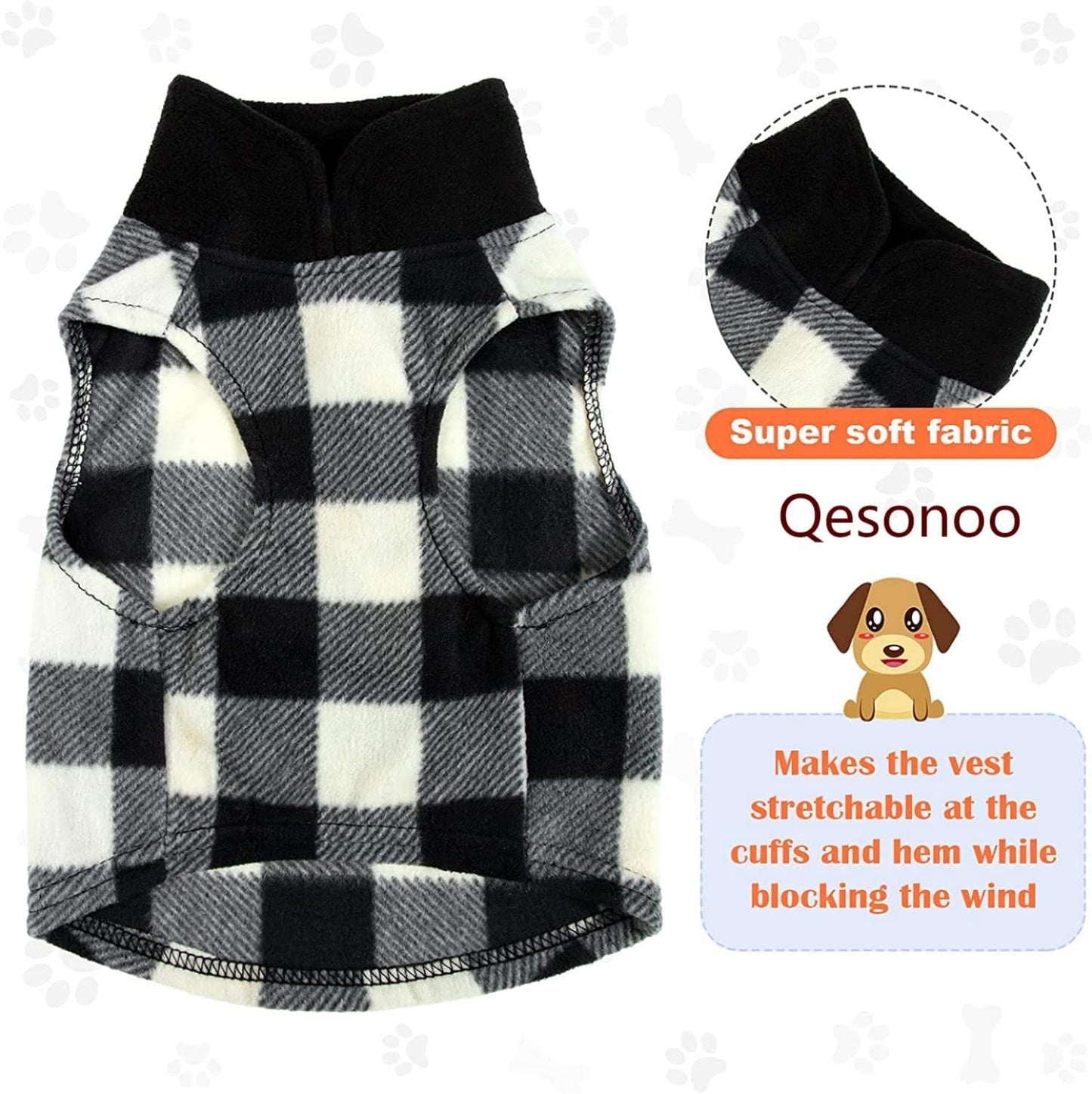 Qesonoo Fleece Vest Dog Sweater Set of 4 Buffalo Plaid Dog Pullover Warm Jacket Winter Pet Clothes with Leash Ring for Small Dog Cat (Large) Animals & Pet Supplies > Pet Supplies > Dog Supplies > Dog Apparel Qesonoo Hamify   