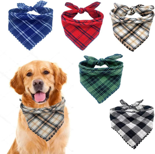 Topstarry 5 PCS Dog Bandanas Classic Plaid Pet Scarf Double Printing Triangle Bibs Adjustable Kerchief Set Birthday Gift Pet Costume Accessories Decoration for Small Medium Large Dogs Puppy Cats